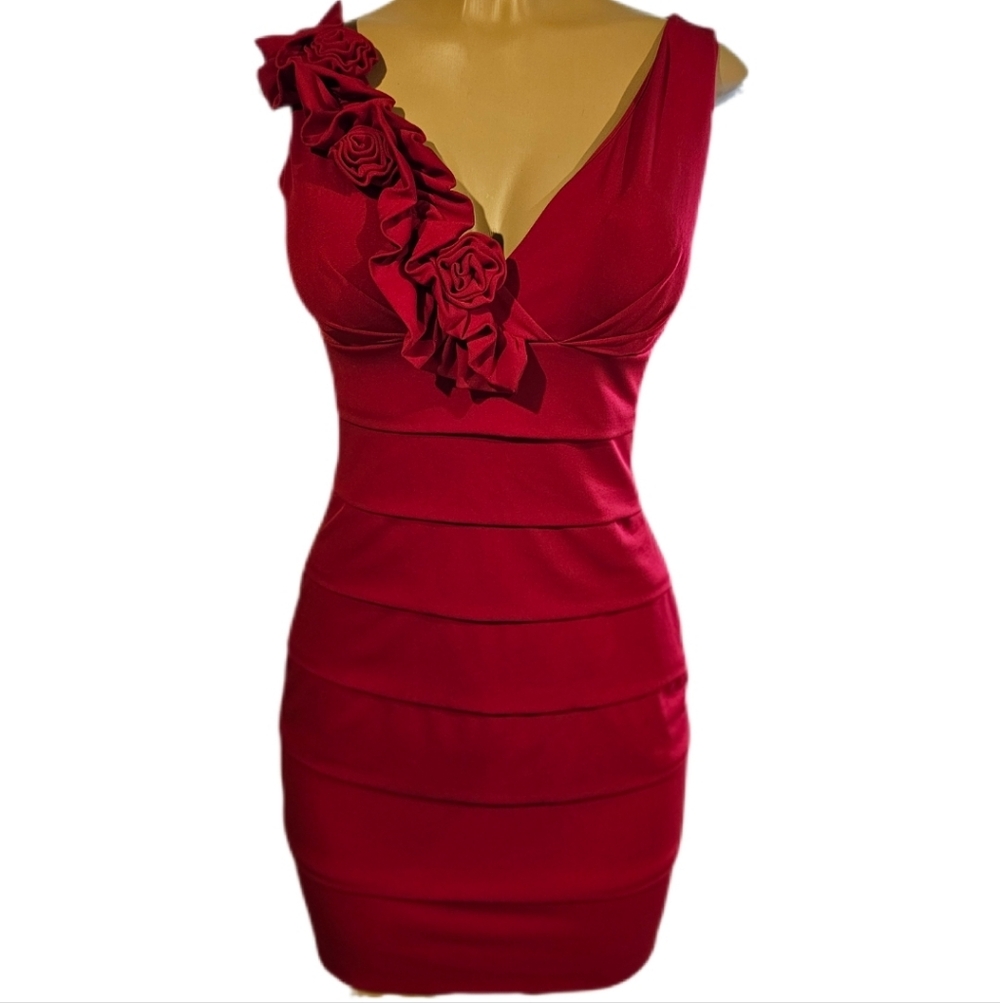 Sweet Storm Red Floral Accent Mini Dress M